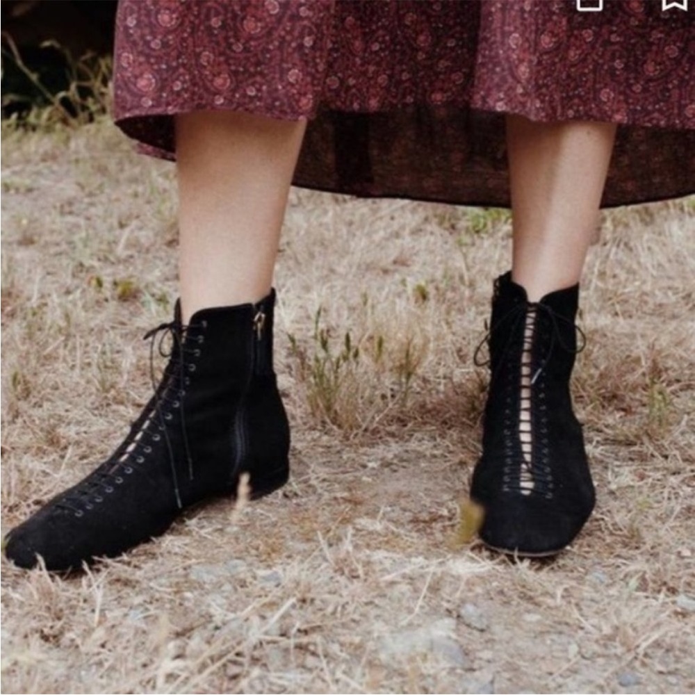 🍂❤️‍🔥Dôen ‘Victoriana’ Boots Lace Up ‘Peep Sock’ Gothic Suede Black 37.5/7